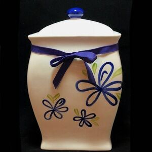 Starbucks 2003 Blue & Green Flower Biscotti Jar w/Lid